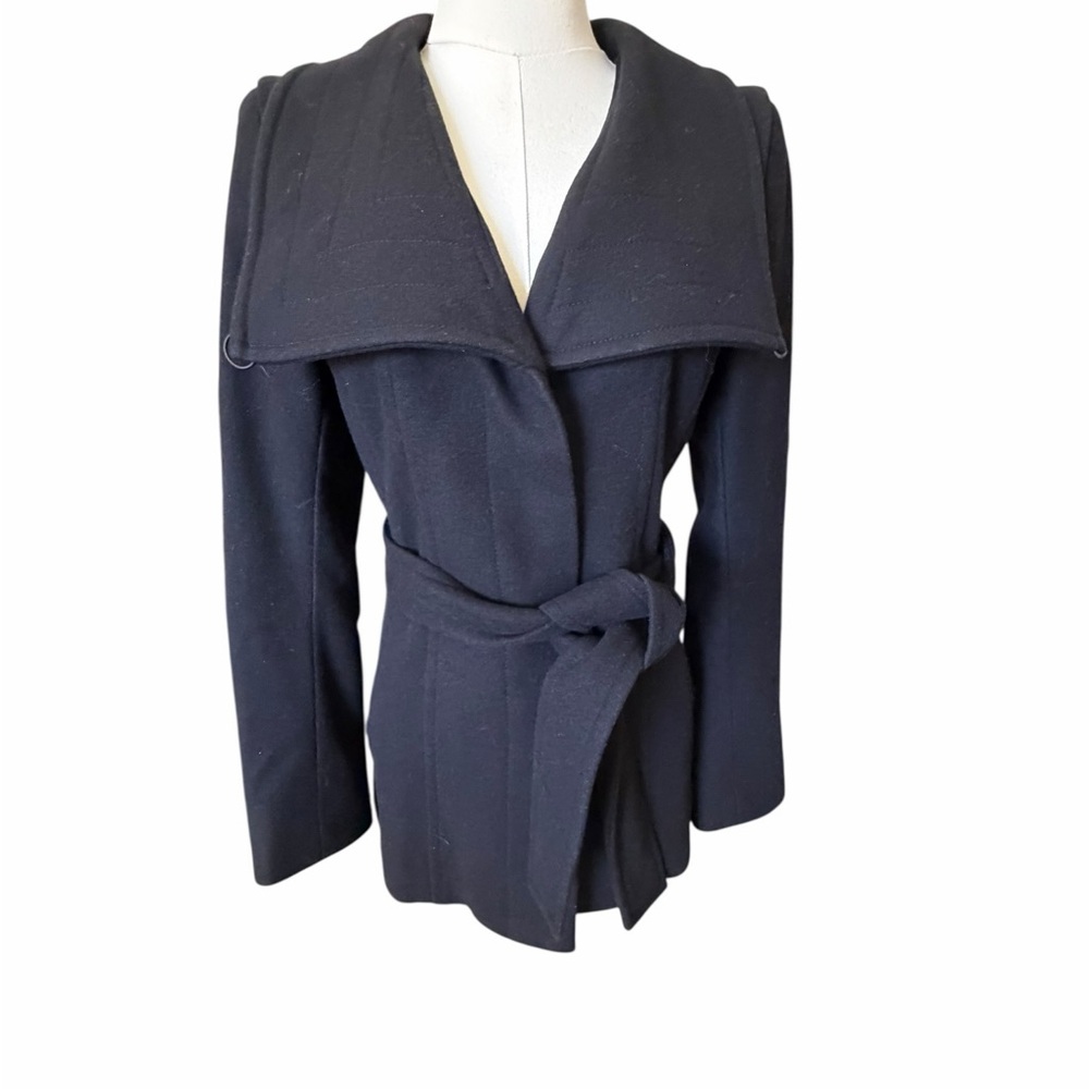 Babeton Atelier Women's Eool Cashmere Blend Black Wrap Belted Pea Coat Sz Small